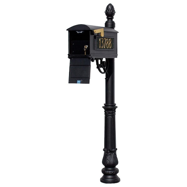 Lewiston LMC-LKIT-703-BL Mailbox Locking Insert Post System, Ornate Base Pineapple Finial, 3 Cast Plates-Black LMC-LKIT-703-BLK - main